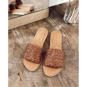 Beach by Matisse Woven Cognac Leather Slide Sandals